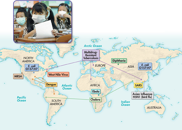 World map showing the prevalence of various diseases in different parts of the world.