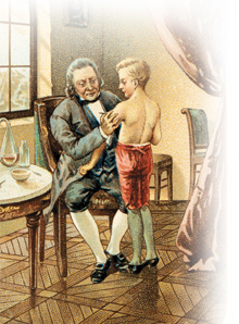A picture showing Jenner vaccinating James Phipps.