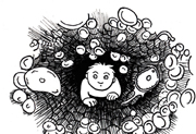 An illustration depicting a boy inside a tunnel formed of cells.