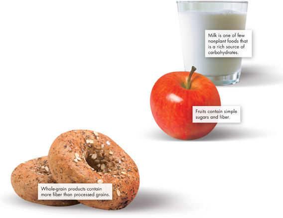 A photograph of two donuts, an apple and a glass of milk.