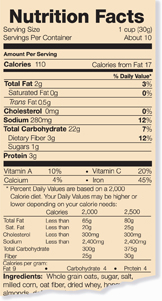 A cutout of the nutrition facts on a food product packaging.