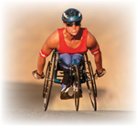 A photograph of a disabled sports person on a wheelchair.