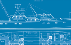 Blue print of a toy boat.