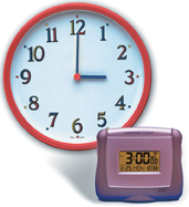 A digital and an analog clock shows the time as 3.