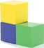 A cube structure has two cubes stacked with one cube right of the bottom cube, such that the front side of the middle cube and the top and two front sides of each other cube are visible.
