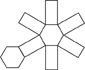 A net has a hexagon in the center with equal rectangles connected to each of its six sides, with another hexagon connected to the opposite end of one of the rectangles.