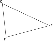 Triangle DEF has side DE measuring 3.2 centimeters, EF measuring 4.2 centimeters, DF measuring 4.9 centimeters, angle D measuring 60 degrees, angle E measuring 70 degrees, and angle F measuring 50 degrees. All data are approximate.