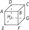 A box has top surface with corners ABCD, right surface with corners BCGF, bottom surface with corners ABFE, and left surface with corners ADHE.