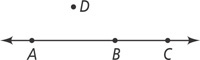 A line passes through points A, B, and C with point D above.