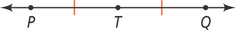 A line extends through points P, T, and Q, with one vertical mark on segments PT and TQ.