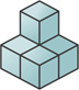An orthographic drawing has three squares, two in a row with one above the right square.