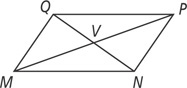 A four-sided shape with corners M, Q, P, and N, from bottom left clockwise, has rays extending from each corner to point V in the center of the shape.