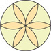 The final shape is a circle with six petal shapes extending to it from the center.