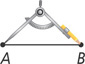 A compass over segment AB has pointer at endpoint A and pencil at B.