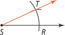 A ray extends from endpoint S through point T, forming angle TSR.