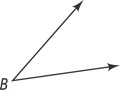 Angle B has a ray extending up to the right just above horizontal and another extending farther up to the right.