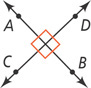Line AB intersects line CD, forming four right angles.