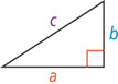 A right triangle has sides a and b adjacent to the right angle and side c opposite the right angle.
