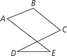 Two segments connect points A, B, and C and a third connects points D and E below, with side AE intersecting side CD.