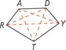 A polygon with vertices A, D, Y, T, and R, from top left clockwise, has five diagonals connecting nonconsecutive vertices.