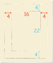 A drawing of a walking path shows width 4 all around, surrounding in an inner rectangle with length 22 and width 16.