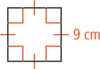 A figure with four right angle corners has all four sides measuring 9 centimeters.