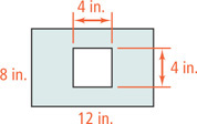 A rectangle has length 12 inches and width 8 inches with a square hole inside with sides 4 inches.