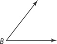 Angle B has a ray extending right and a ray extending up to the right.