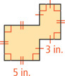 A figure consists of a square with sides measuring 5 inches and a rectangle with length equal to sides of the square and width 3 inches.