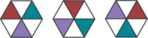 A sequence of hexagons has each divided into six triangles, three colored.