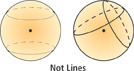 On a sphere, not lines are shown as circles around the sphere, not centered on the center of the sphere.