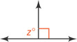 A ray rises straight up from a horizontal line, creating a right angle and an angle measuring z degrees.