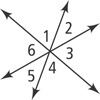 Three lines, with angles numbered 1 through 6 from the top angle clockwise.