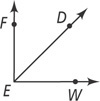 From common vertex E, ray EF extends up, ray ED extends up to the right, and ray EW extends right.