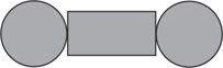 A table has a horizontal rectangle in the center with equal circles connected to the midpoints of its left and right sides.