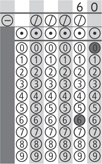 An answer sheet has 60 written on top with bubbles for each digit filled in below.