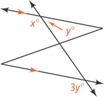 A transversal intersects two parallel rays.