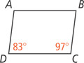 A quadrilateral has corners A through D, from top left clockwise. Angle C is 97 degrees and angle D is 83 degrees.