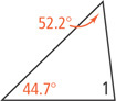 A triangle has interior angles 1, 44.7 degrees, and 52.2 degrees.