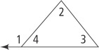 A triangle has interior angles 2, 3, and 4, with angle 1 exterior to angle 4.