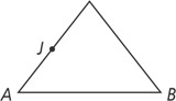 A triangle has side AB on bottom, with point J on the left side above.