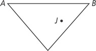 A triangle has side AB on top, with point J inside, closer to the right side.