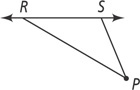 Segments extend from point P up to the left to points R and S on a horizontal line, from left to right.