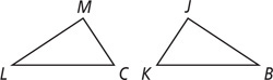 Triangle LMC has short side MC and long side LC. Triangle BJK has short side JK and long side BK.