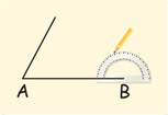 Using a protractor, a side is drawn to connect corner B to a line rising from corner A.