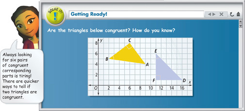 A Solve It problem demonstrates triangle congruence.