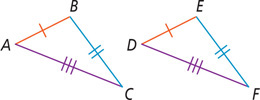 Between triangles ABC and DEF, sides AB and DE, BC and EF, and AC and DF are equal.