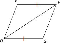 Triangles DEF and FGD share side DF with sides EF and GD equal.