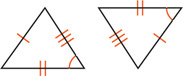 Two triangles have three sides marked congruent. The angle on the first triangle between the sides with two and three marks, respectively, is congruent to the angle on the second triangle between sides with one and two marks, respectively.