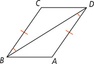Triangles BCD and DAB share side BD, with angles CBD and ADB equal and sides BC and DA equal.